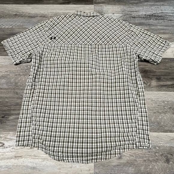 Under Armour White Green Mens Large Tartan‎ Plaid Short Sleeve Button Up Shirt - Picture 3 of 9